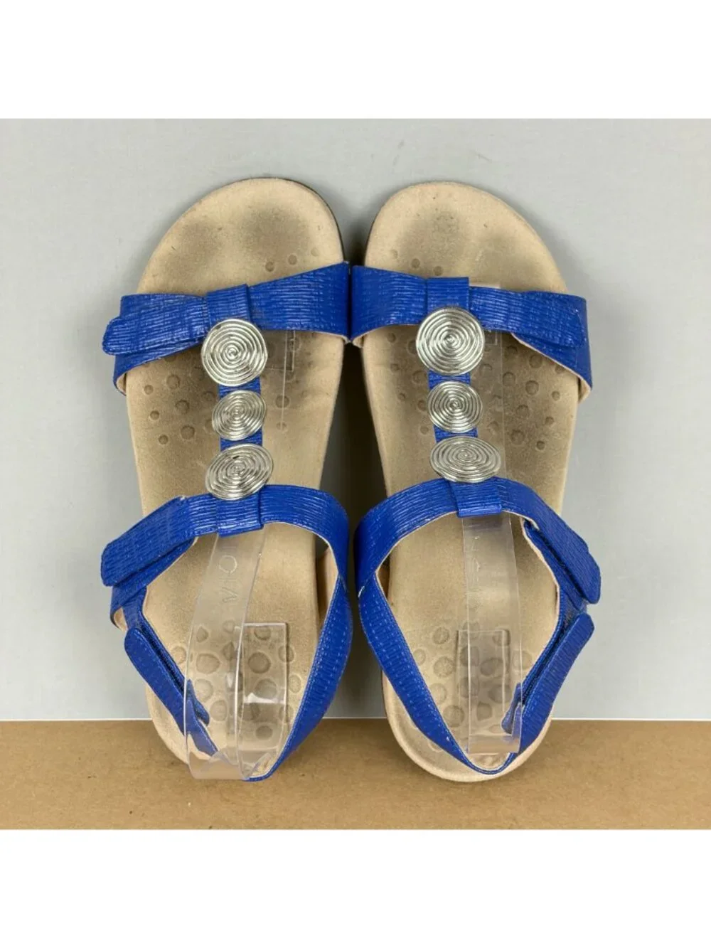 Vionic Farra II Leather Slingback Sandals Womens 8.5 Blue Silver Casual Comfort